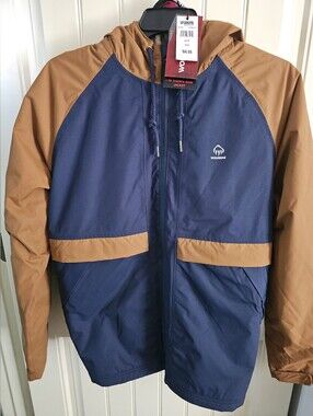 NWT Wolverine 1-90 Sherpa Lined Rain Jacket Mens Large Navy Blue Tan Workwear